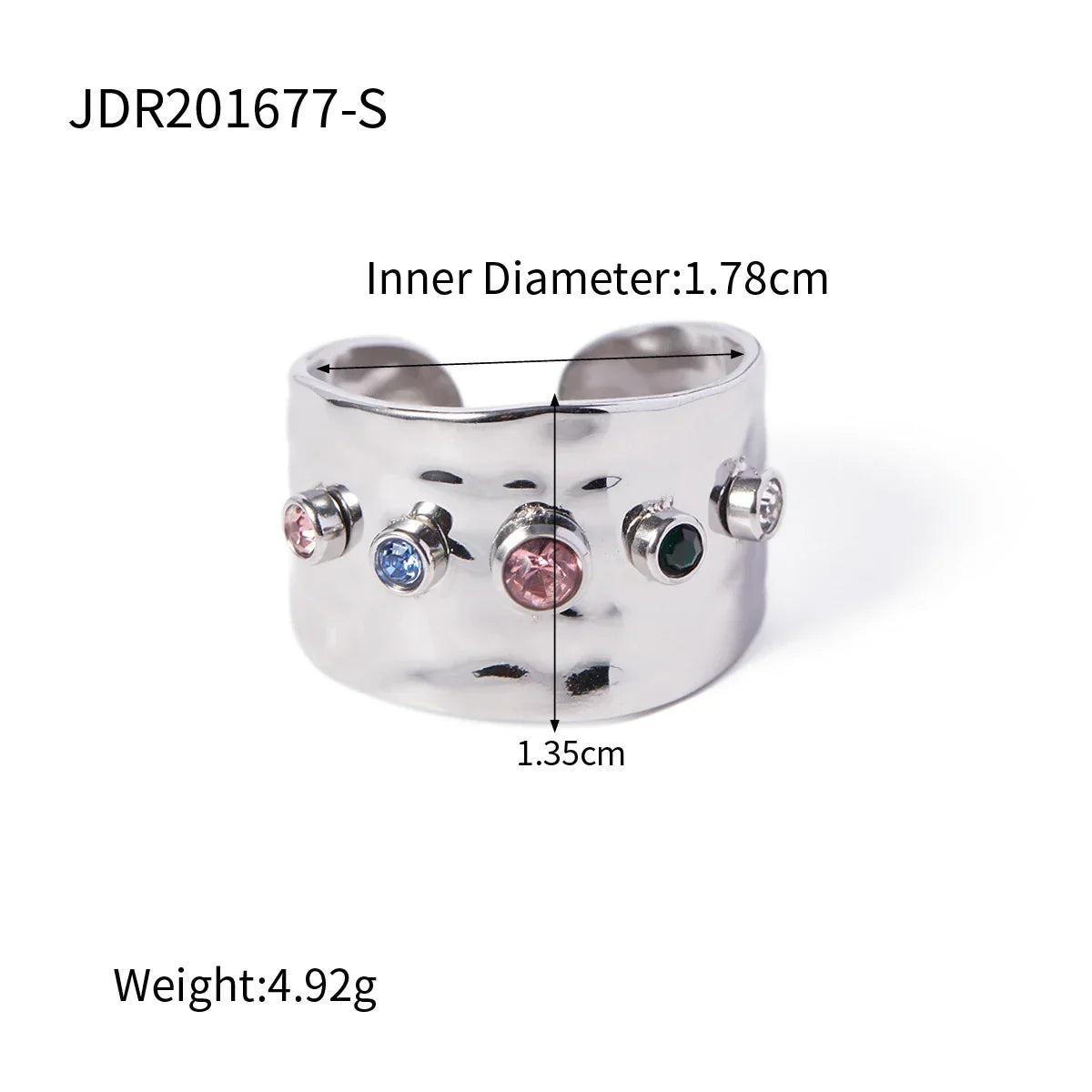 Adjustable Hammered Wide Rainbow Crystal Ring - emmy-rae-jewels.com
