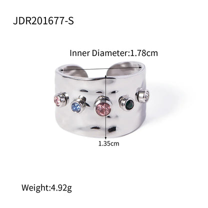 Adjustable Hammered Wide Rainbow Crystal Ring - emmy-rae-jewels.com