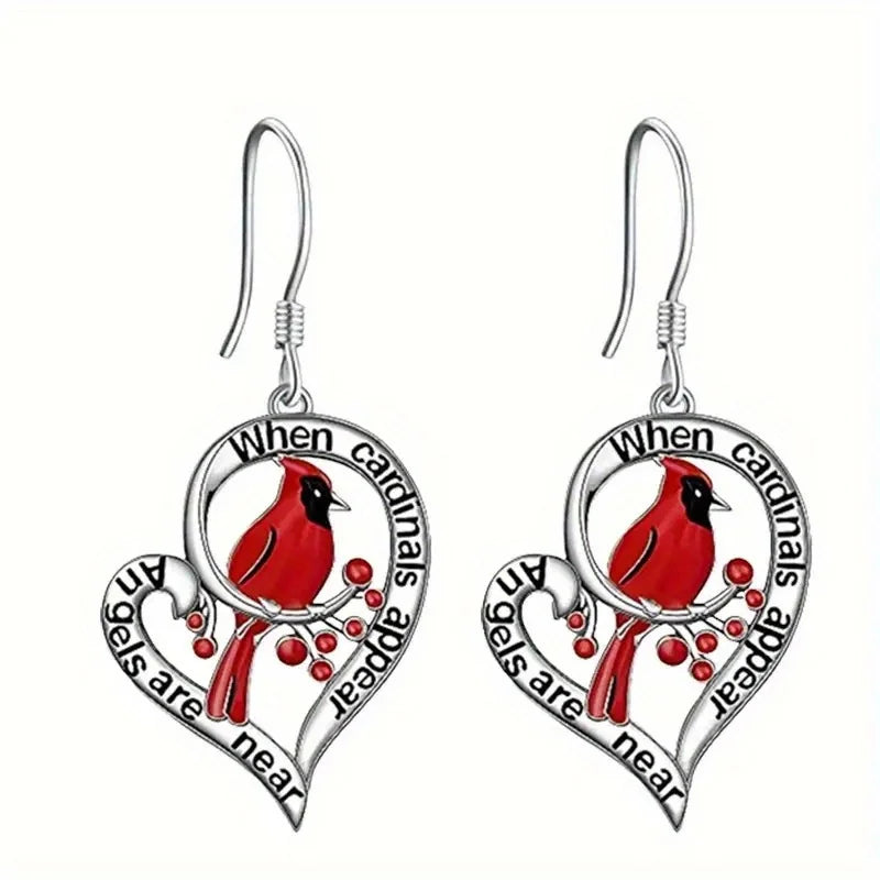 Cardinal Memorial Earrings – “When Cardinals Appear, Angels Are Near” Heart Drop Design - emmy-rae-jewels.com