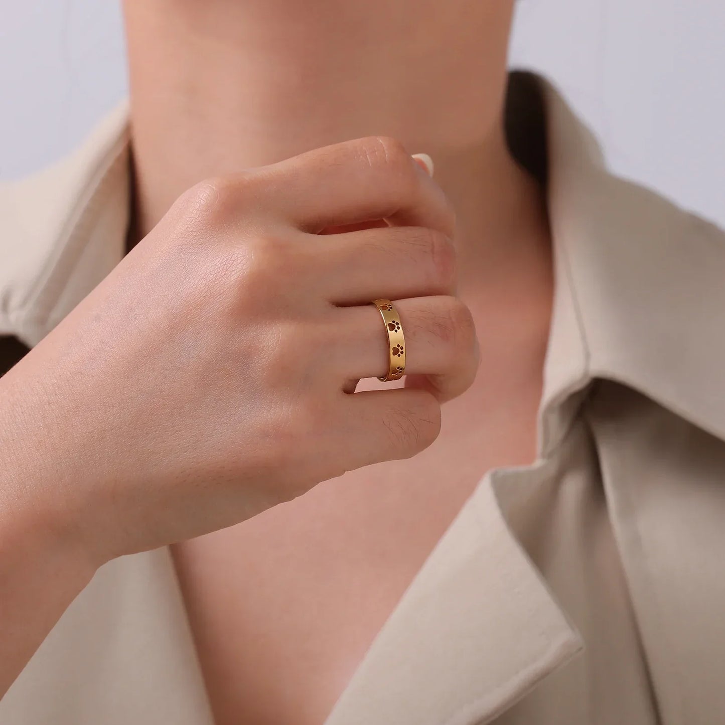 Gold-Tone Paw Print Ring – Stainless Steel - emmy-rae-jewels.com