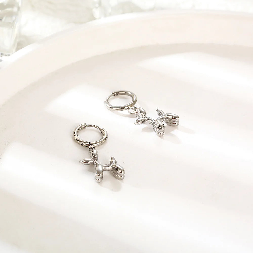 Gold Huggie Earrings with Mini Balloon Dog Charm - emmy-rae-jewels.com