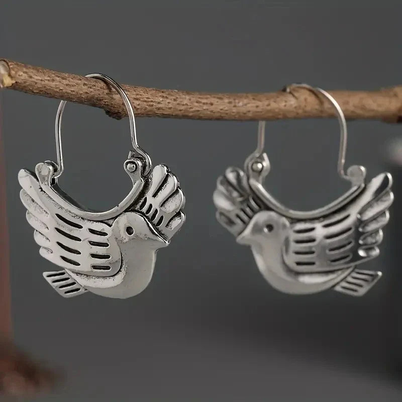 Boho Bird-Inspired Dangle Earrings – Silver-Tone - emmy-rae-jewels.com