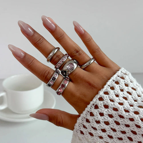 Chunky Pink Crystal Stacking Rings
