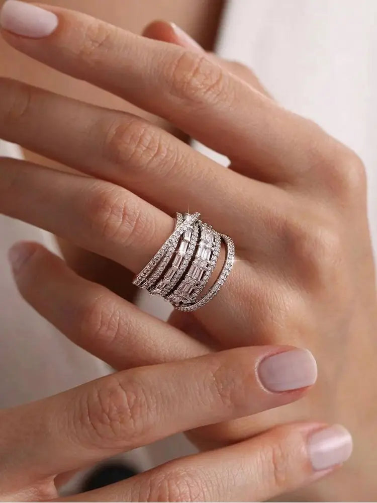 EXQUISITE MULTI-LAYER SILVER RING - emmy-rae-jewels.com