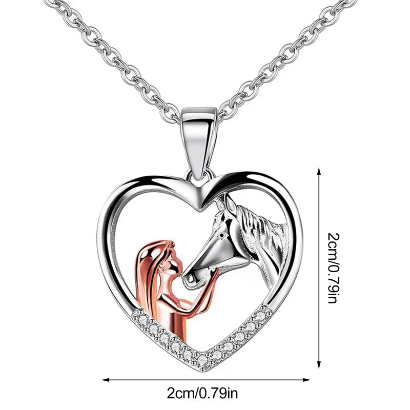 Beautiful Heart Zircon Girl and Horse Necklace - emmy-rae-jewels.com