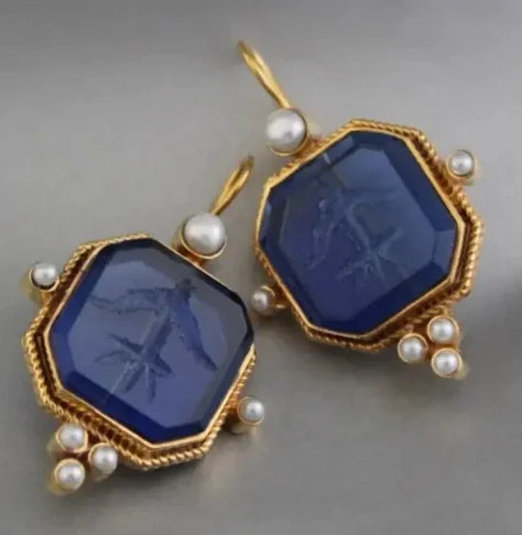 Elegant Vintage Geometric Pearl Pendant Drop Earrings - emmy-rae-jewels.com