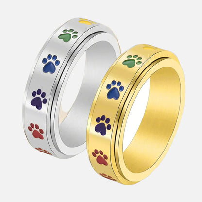 Spinning Stress Reducing Paw Ring – Stainless Steel with Rainbow Paws - emmy-rae-jewels.com