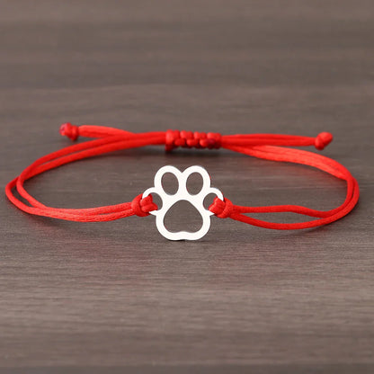Paw Print Cord Bracelet – Adjustable Black and Red Design - emmy-rae-jewels.com