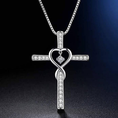 Blessed Zirconia Heart Cross Necklace - emmy-rae-jewels.com