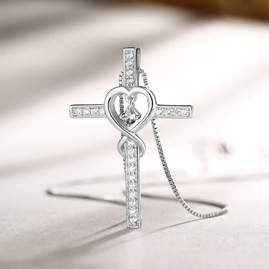 Blessed Zirconia Heart Cross Necklace - emmy-rae-jewels.com