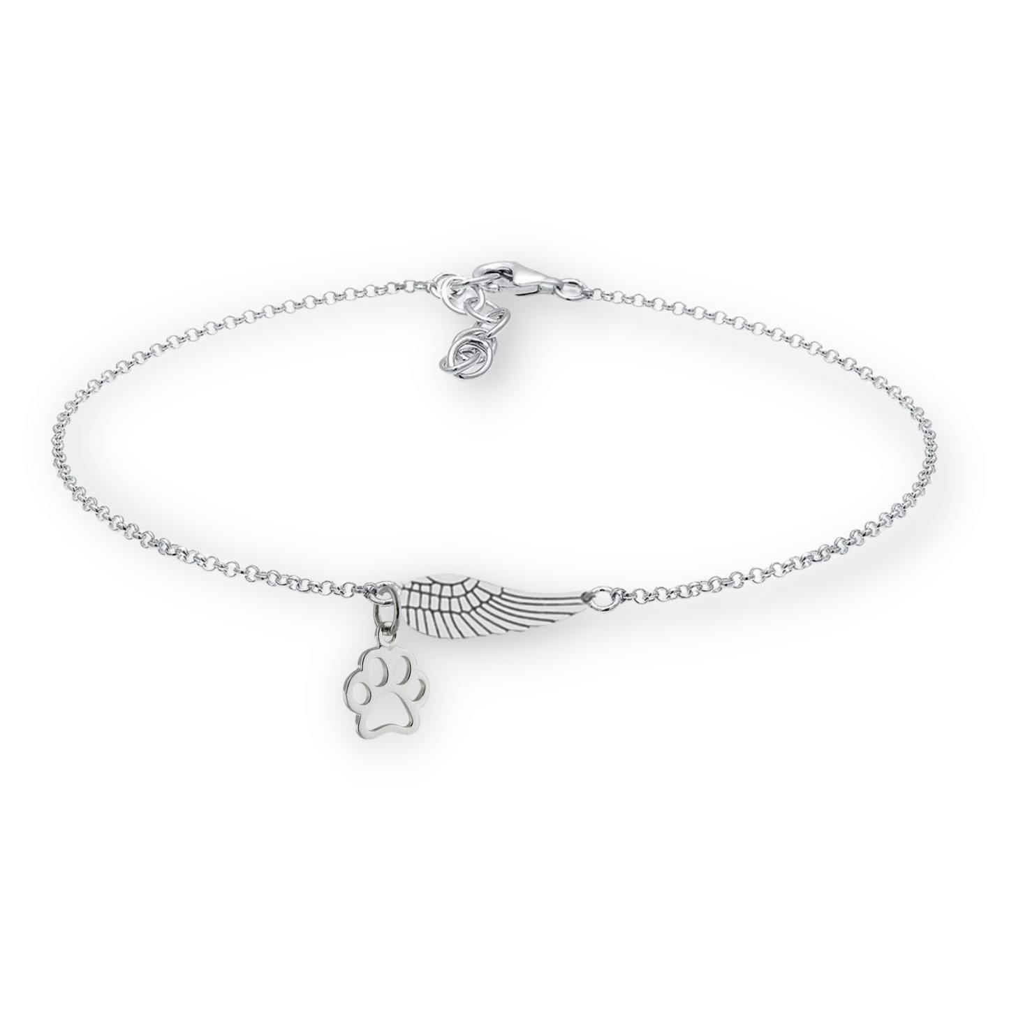 Silver Memorial Bracelet with Angel Wing & Paw Print | Handmade - emmy-rae-jewels.com