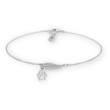 Silver Memorial Bracelet with Angel Wing & Paw Print | Handmade - emmy-rae-jewels.com
