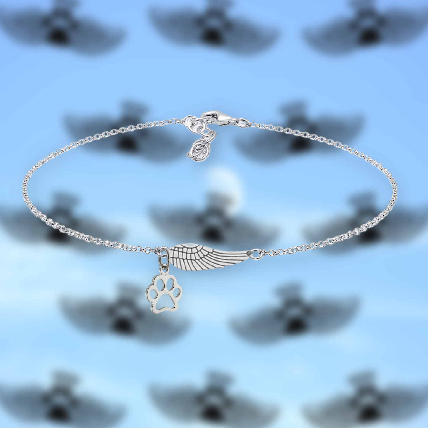 Silver Memorial Bracelet with Angel Wing & Paw Print | Handmade - emmy-rae-jewels.com