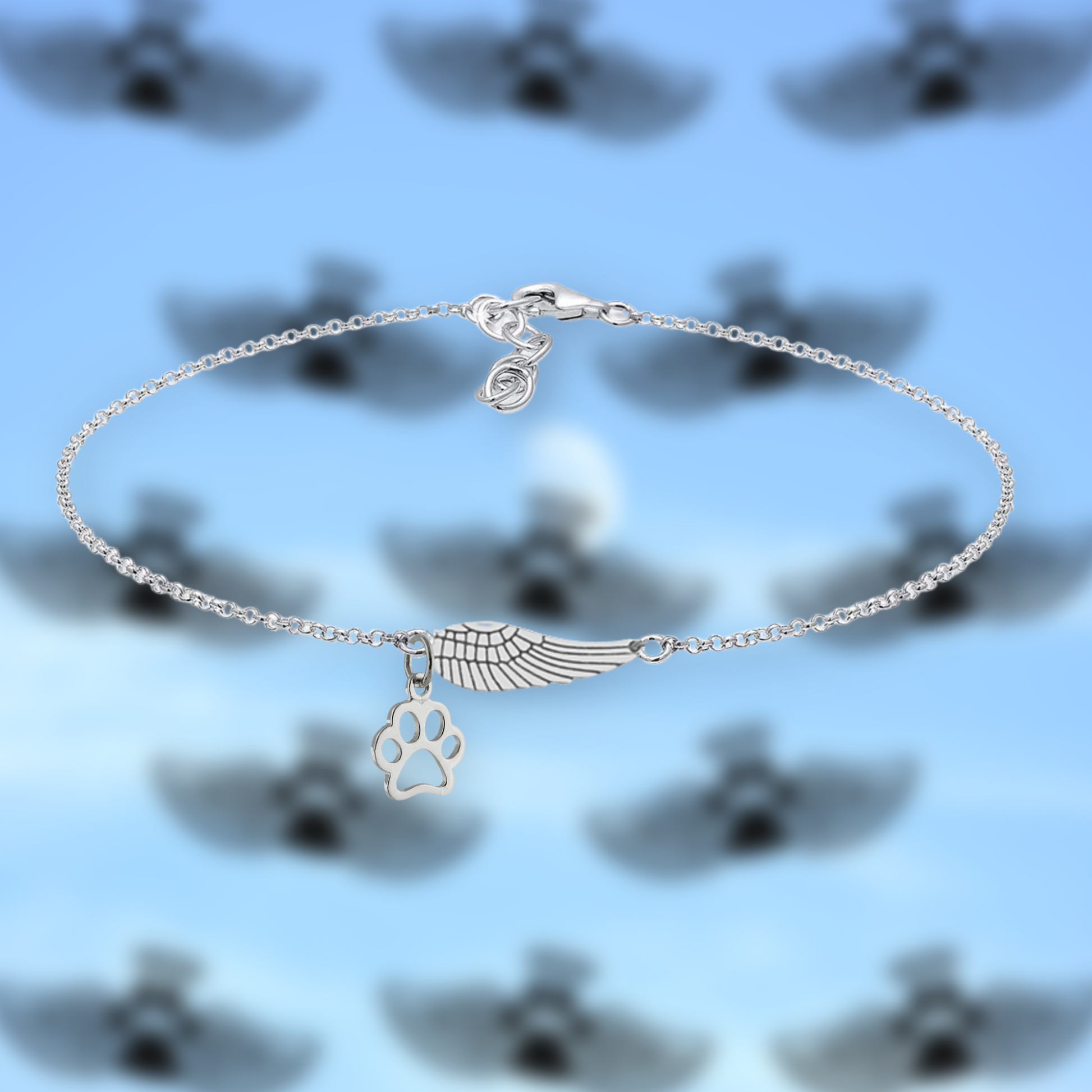 Silver Memorial Bracelet with Angel Wing & Paw Print | Handmade - emmy-rae-jewels.com