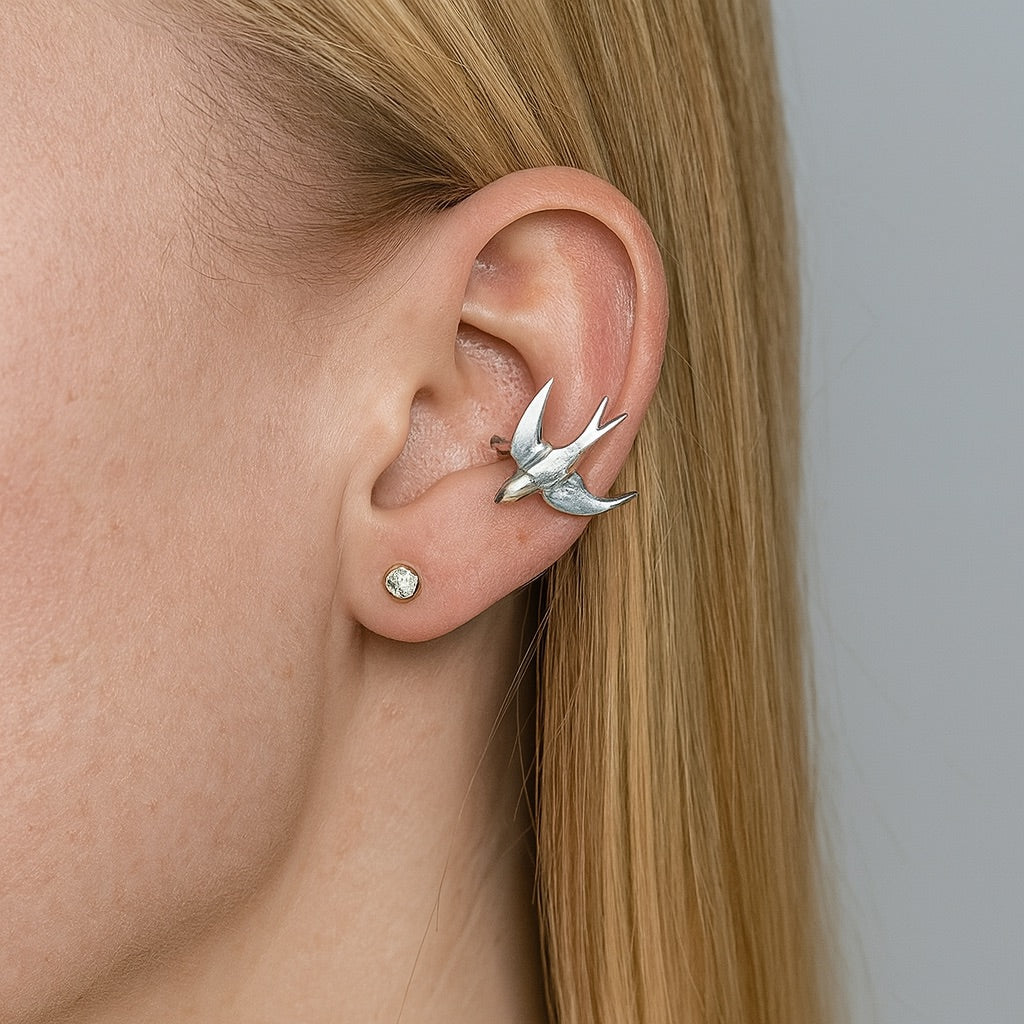 Beautiful Silver Swallow Bird Clip-On Earrings - emmy-rae-jewels.com
