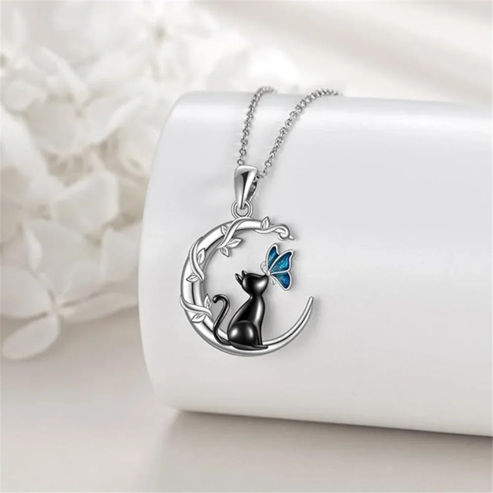 Moon Cat Butterfly Crystal Pendant Necklace - emmy-rae-jewels.com