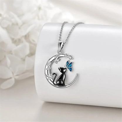 Moon Cat Butterfly Crystal Pendant Necklace - emmy-rae-jewels.com