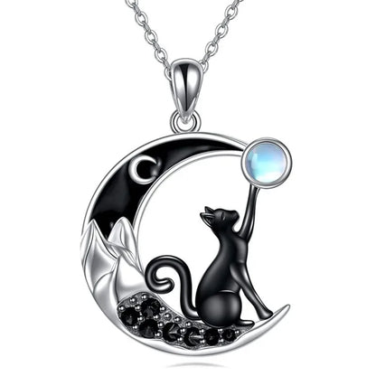 Black Cat Moon Crystal Pendant Necklace - emmy-rae-jewels.com