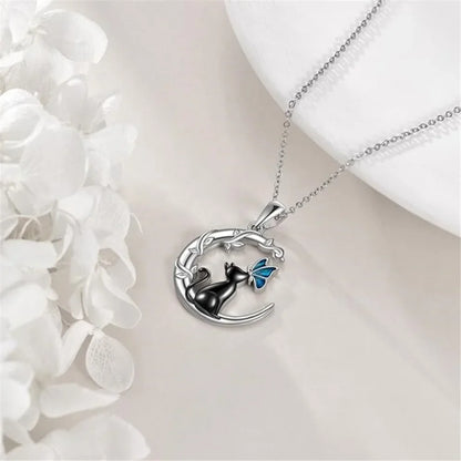 Moon Cat Butterfly Crystal Pendant Necklace - emmy-rae-jewels.com