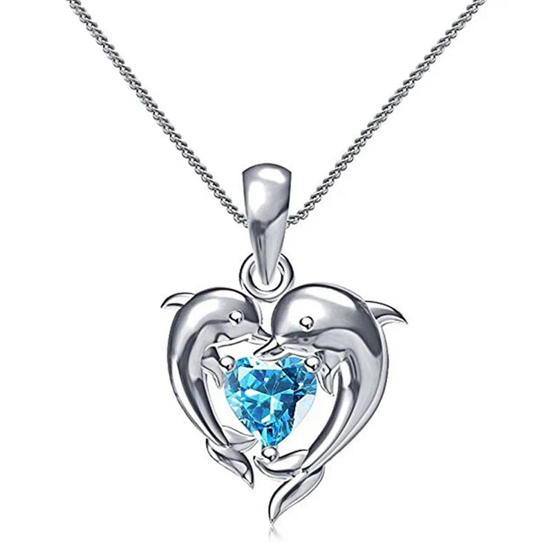 Dolphin Love Blue Heart Necklace - emmy-rae-jewels.com