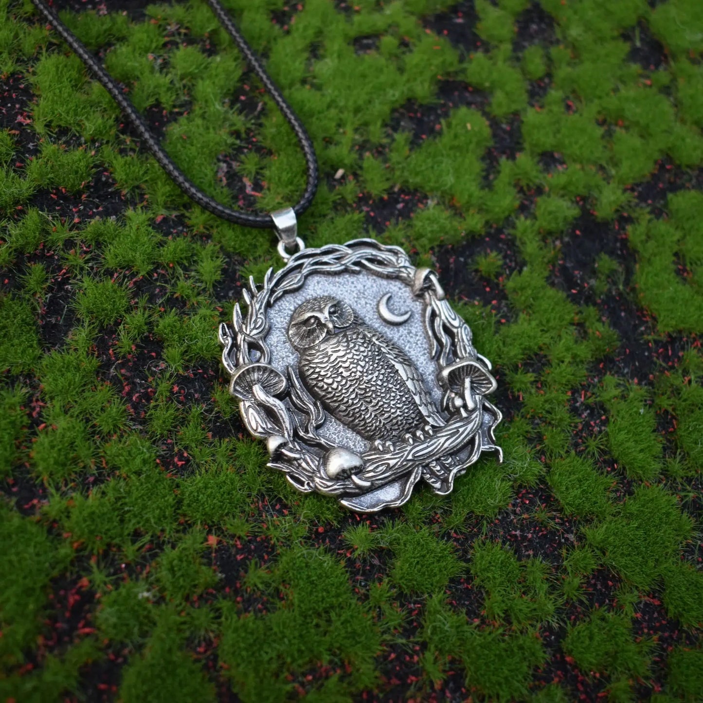 Mystical Owl Moon Mushroom Pendant Necklace - emmy-rae-jewels.com