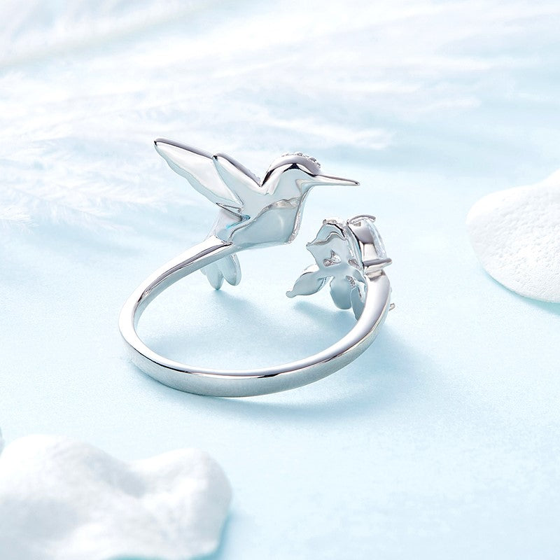 Adjustable Hummingbird Sparkle Ring with Rhinestone Diamond - emmy-rae-jewels.com
