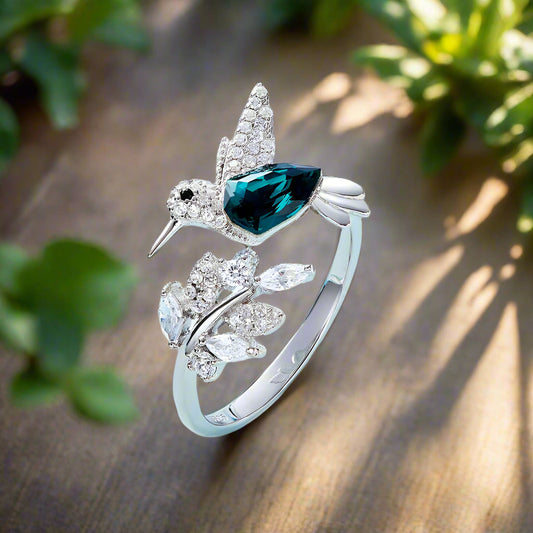 Adjustable Hummingbird Sparkle Ring with Rhinestone Diamond - emmy-rae-jewels.com