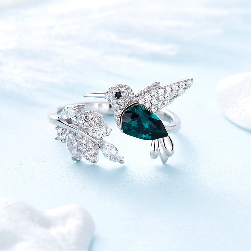 Adjustable Hummingbird Sparkle Ring with Rhinestone Diamond - emmy-rae-jewels.com