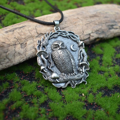 Mystical Owl Moon Mushroom Pendant Necklace - emmy-rae-jewels.com