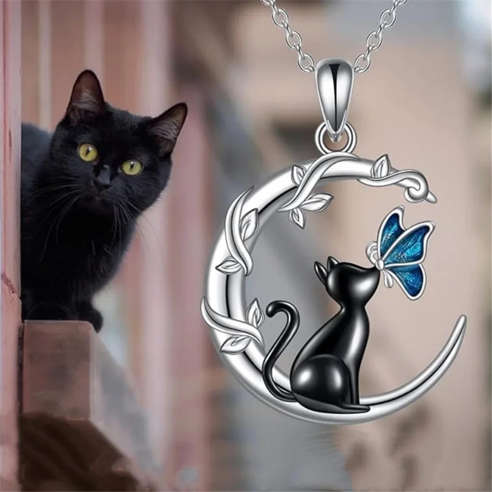 Moon Cat Butterfly Crystal Pendant Necklace - emmy-rae-jewels.com
