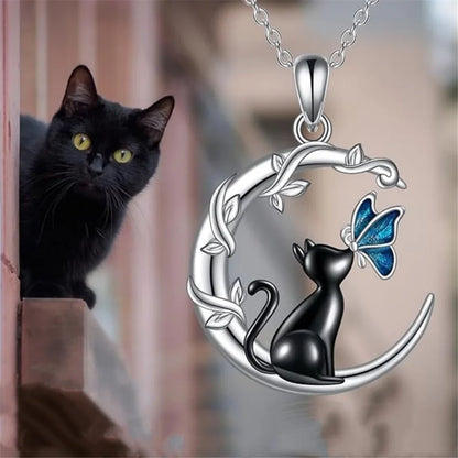 Moon Cat Butterfly Crystal Pendant Necklace - emmy-rae-jewels.com