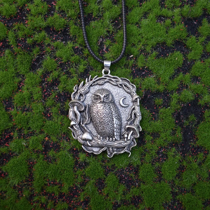 Mystical Owl Moon Mushroom Pendant Necklace - emmy-rae-jewels.com