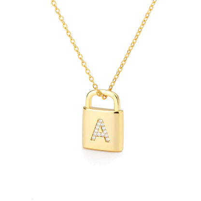 Gold Initial Lock Pendant Necklace - emmy-rae-jewels.com