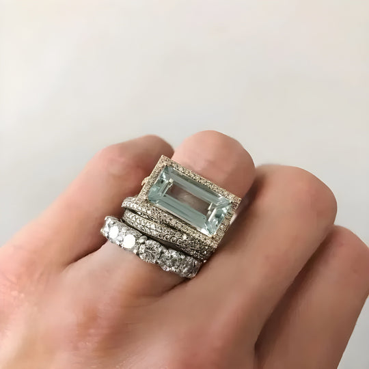 Vintage Silver Turquoise Glass Ring Set