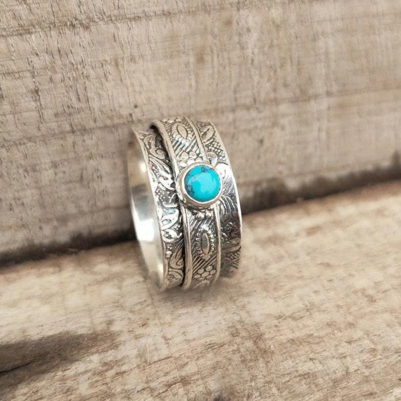 Sterling Silver Bohemian vintage pattern embossed ring