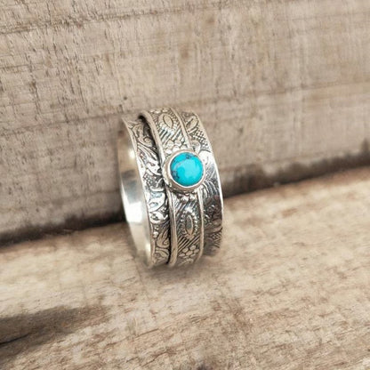 Sterling Silver Bohemian vintage pattern embossed ring