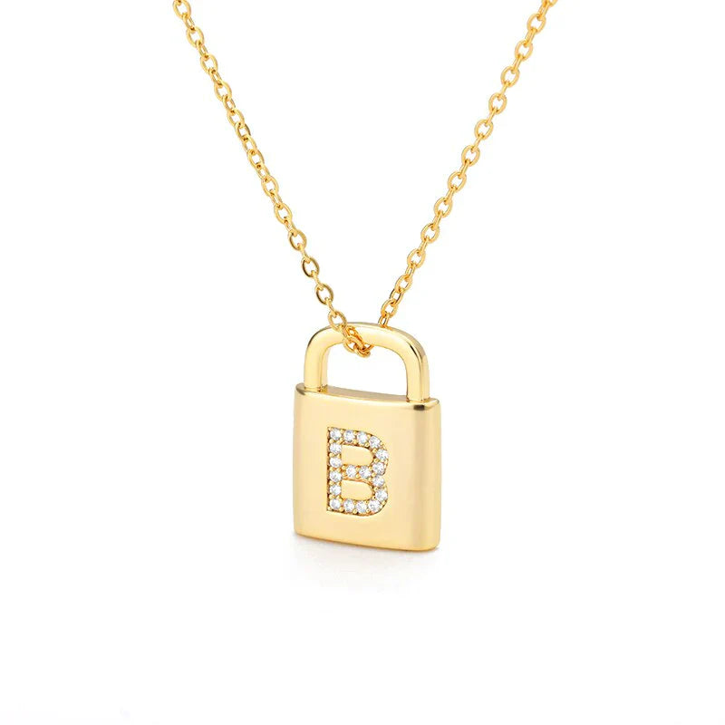 Gold Initial Lock Pendant Necklace - emmy-rae-jewels.com