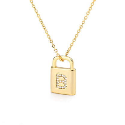 Gold Initial Lock Pendant Necklace - emmy-rae-jewels.com