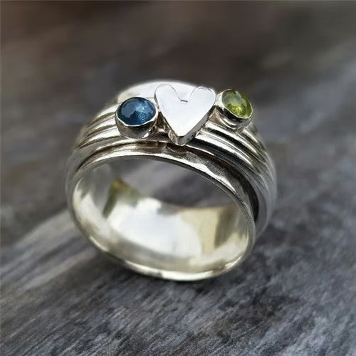 Vintage Silver Color Heart Cubic Zircon Ring