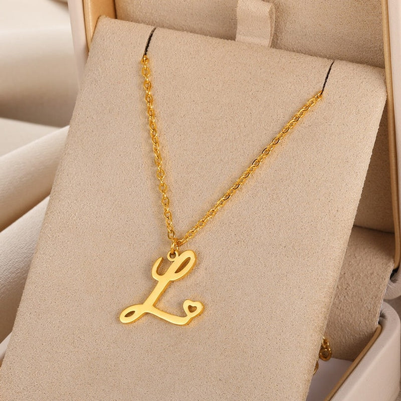 Cursive Initial Letter Pendant Necklaces - emmy-rae-jewels.com