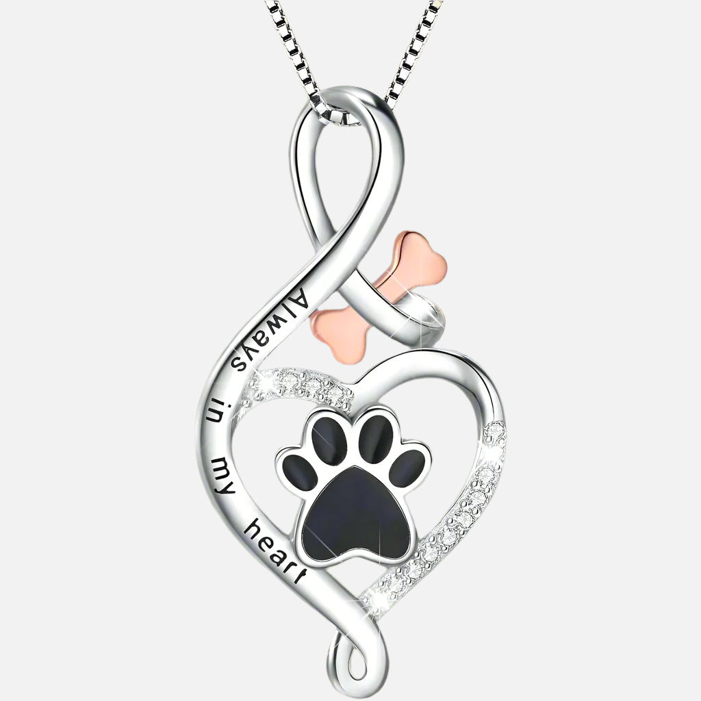 Lucky Paw Necklace with Heart, Bone & Infinity – “Always in My Heart” Pendant - emmy-rae-jewels.com