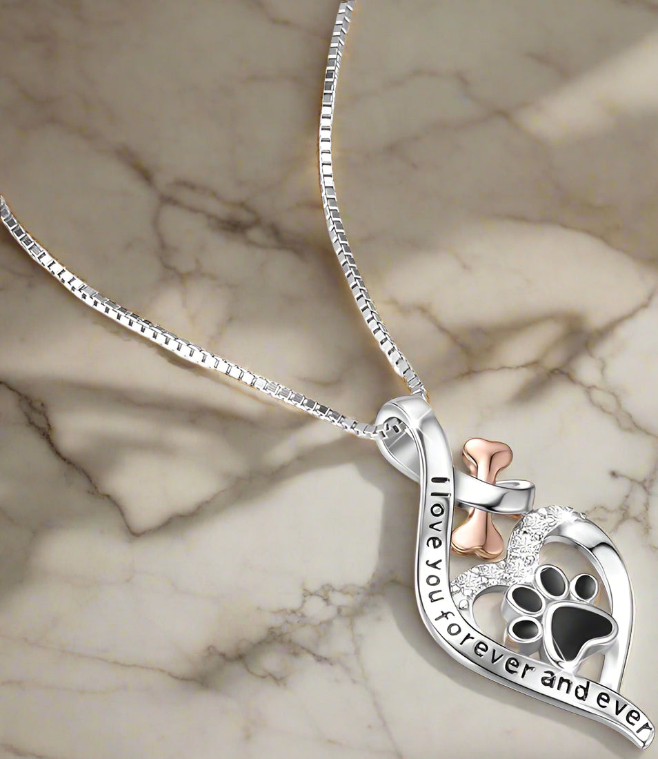 Lucky Paw Necklace with Heart, Bone & Infinity – “Always in My Heart” Pendant - emmy-rae-jewels.com