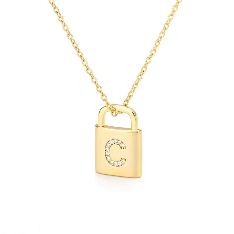 Gold Initial Lock Pendant Necklace - emmy-rae-jewels.com