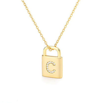 Gold Initial Lock Pendant Necklace - emmy-rae-jewels.com