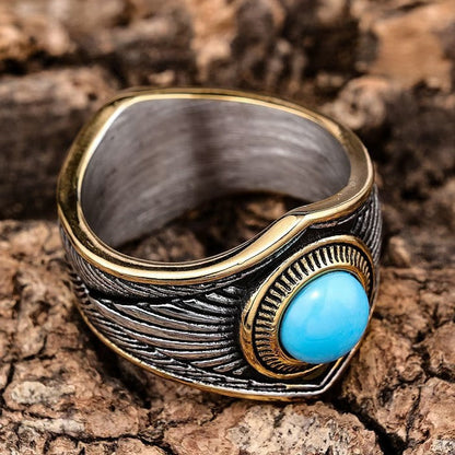 European and American retro turquoise personalized Indian style ring - emmy-rae-jewels.com