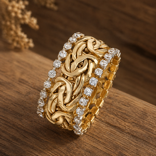 Vintage Gold Braided Zirconia Ring