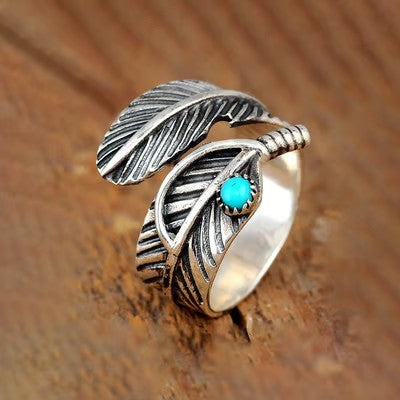 For Memorial S925 Guardian Angel Turquoise Feather Ring - emmy-rae-jewels.com