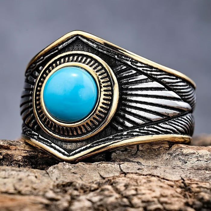 European and American retro turquoise personalized Indian style ring - emmy-rae-jewels.com