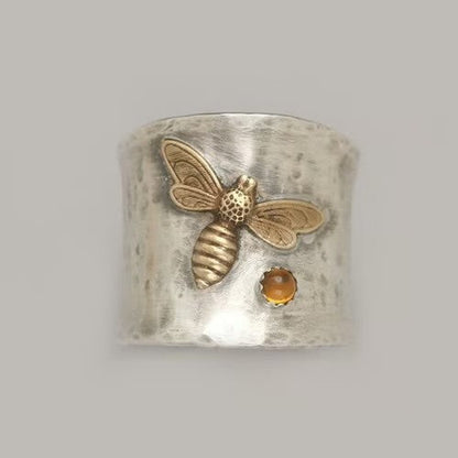 Silver Vintage Wide Band Bee Ring