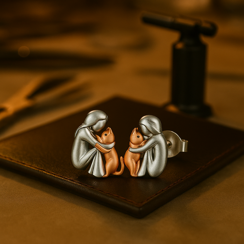 Silver and Gold Two-Tone Cat Hug Earrings - emmy-rae-jewels.com